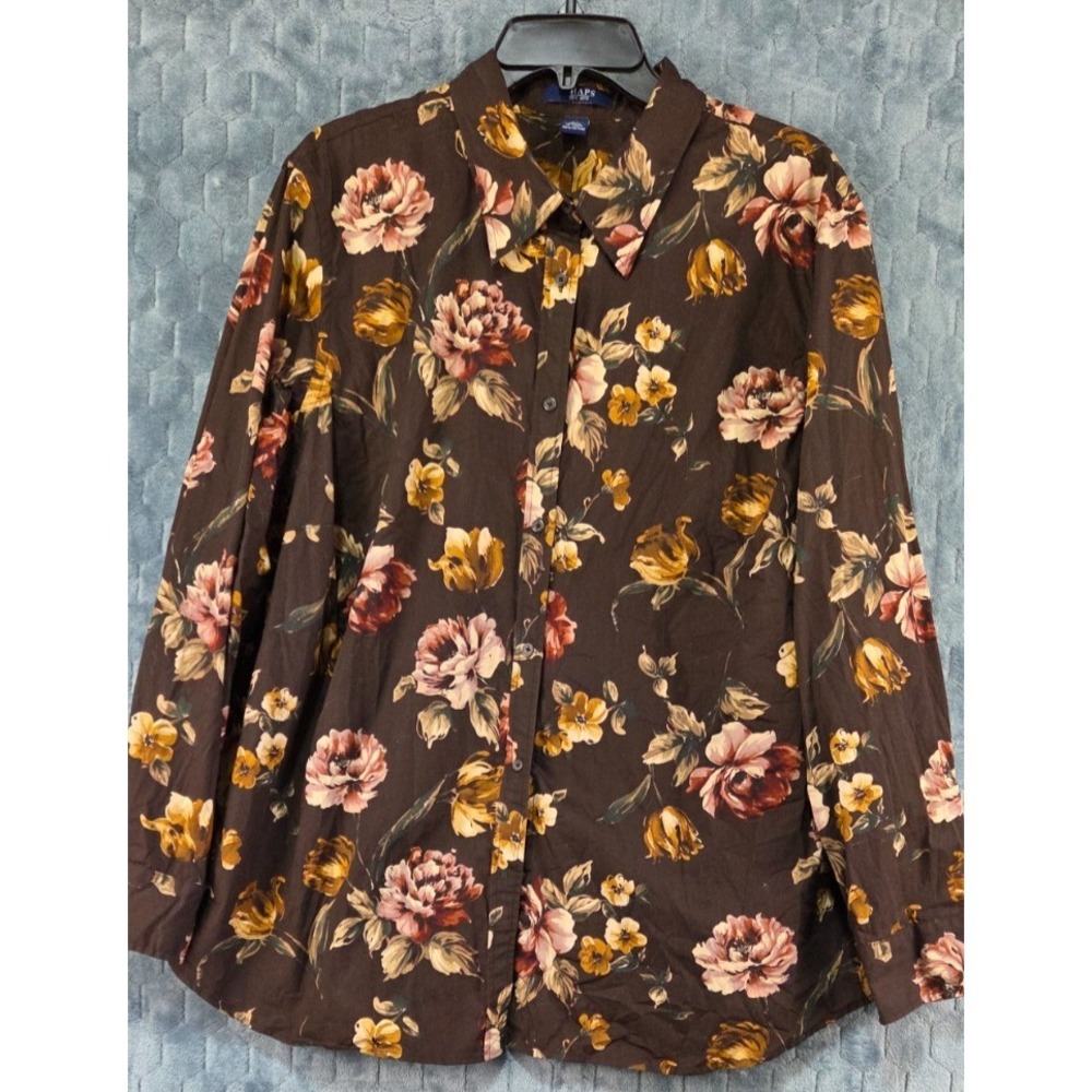 Chaps Women's LS Burgundy Floral Roses Shirt Size 2X, 100% Cotton.